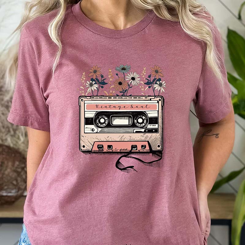 Retro Cassette Tape Floral Soul T-Shirt