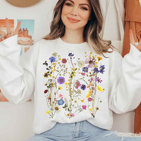 Pressed Flowers Vintage Floral Nature Sweatshirt