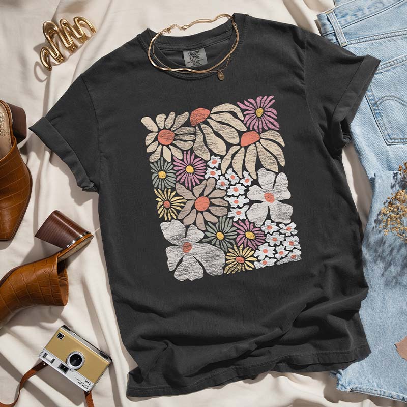 Distressed Boho Wildflowers Botanical T-Shirt