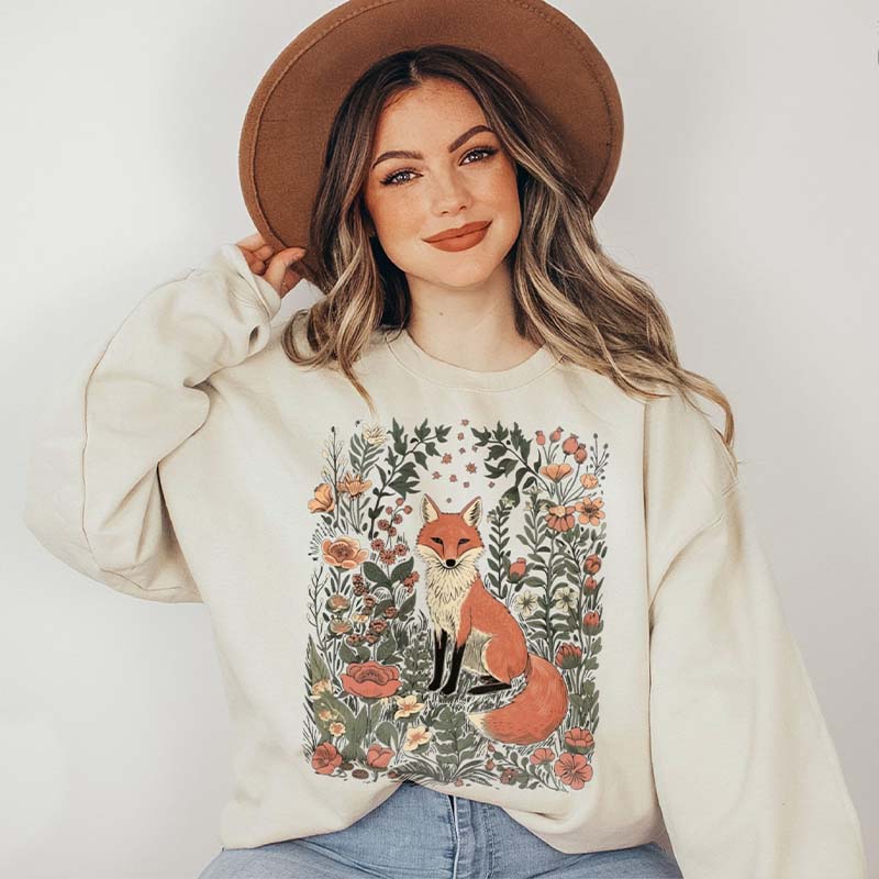 Vintage Fox in Wildflower Meadow Sweatshirt