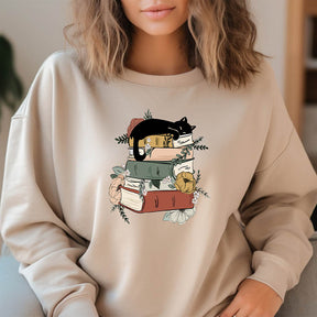 Cat Book Reading Lover Sweatshirt