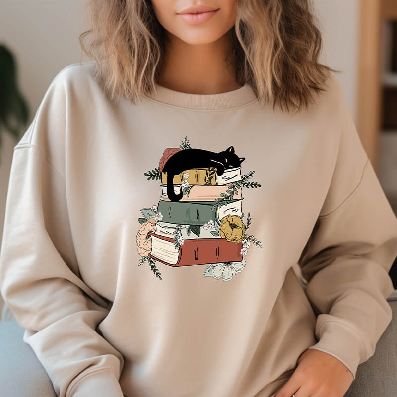 Cat Book Reading Lover Sweatshirt