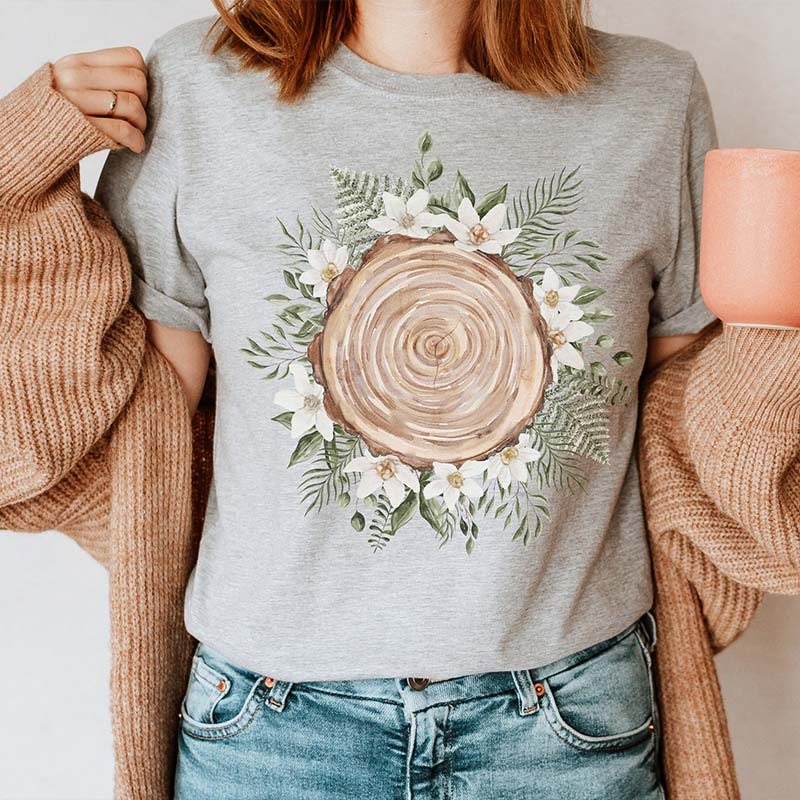 Boho Nature Wildflowers Wood T-Shirt