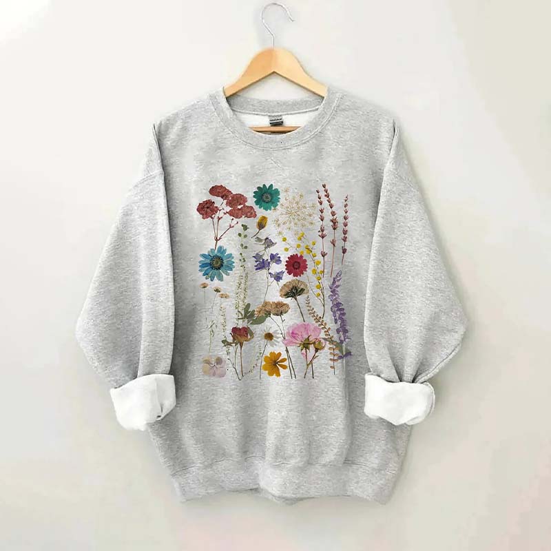 Vintage Colorful Pressed Pressed Flowers Sweatshirt