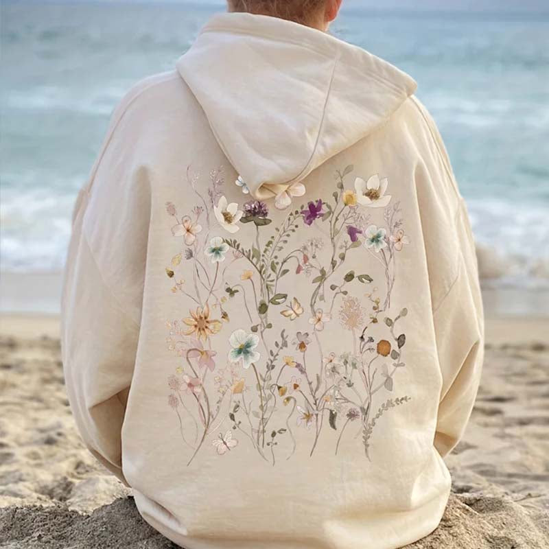 Floral Print Drawstring Hoodie