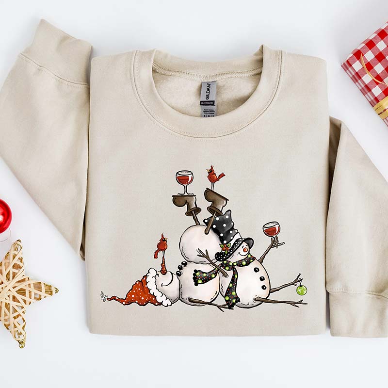 Tipsy Snowman Drinking Wine Sweatshirt