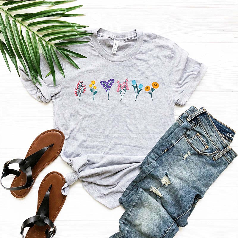 Rainbow Color Wildflower Gift for Women T-Shirt