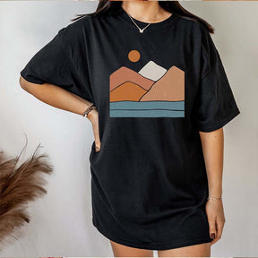 Boho Landscape Minimalist Mountain and Sun T-Shirt