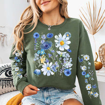 Printed Sleeves Vintage Pressed Flowers Sweatshirt