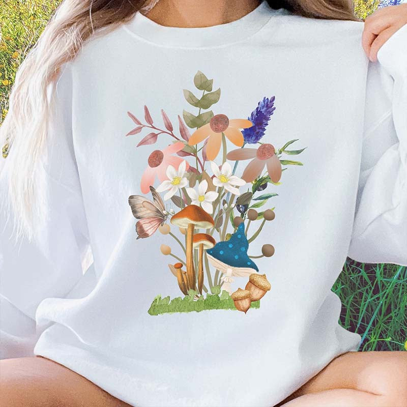 Spring Mushrooms and Flowers Graphic Sweatshirt