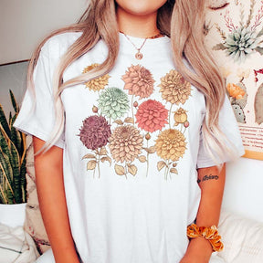 Vintage Dahlias Nature Flowers T-Shirt