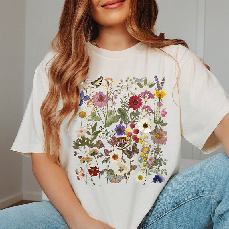 Vintage Pressed Flowers Garden Lover T-Shirt