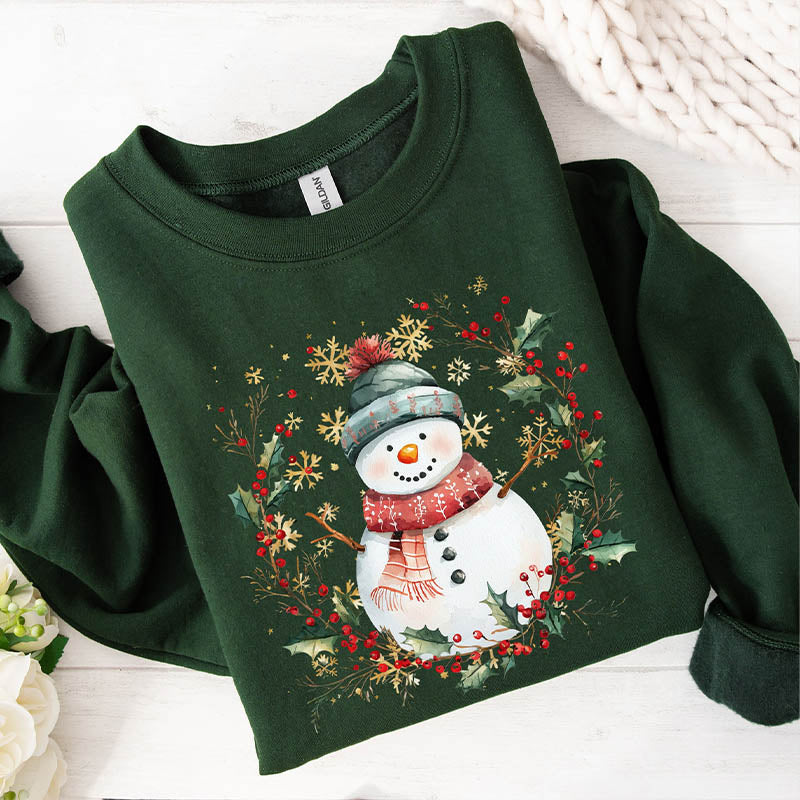 Snowman Wreath Christmas Botanical Sweatshirt