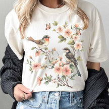 Whimsical Birds And Floral T-Shirt