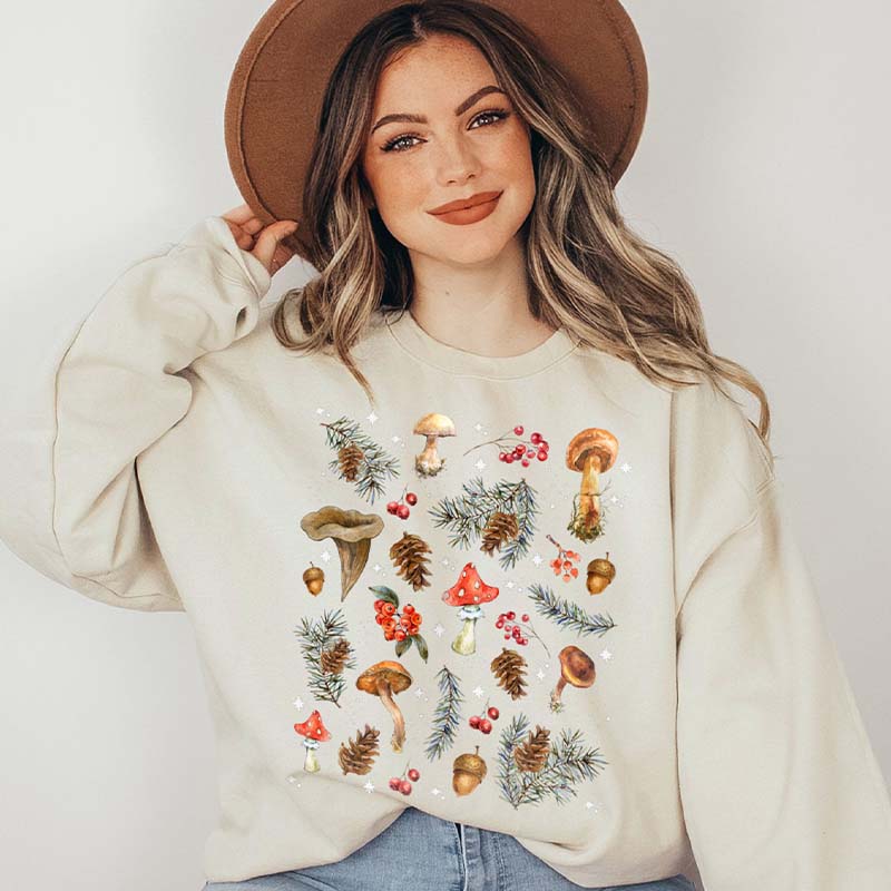 Vintage Dark Winter Forest Mushroom Sweatshirt