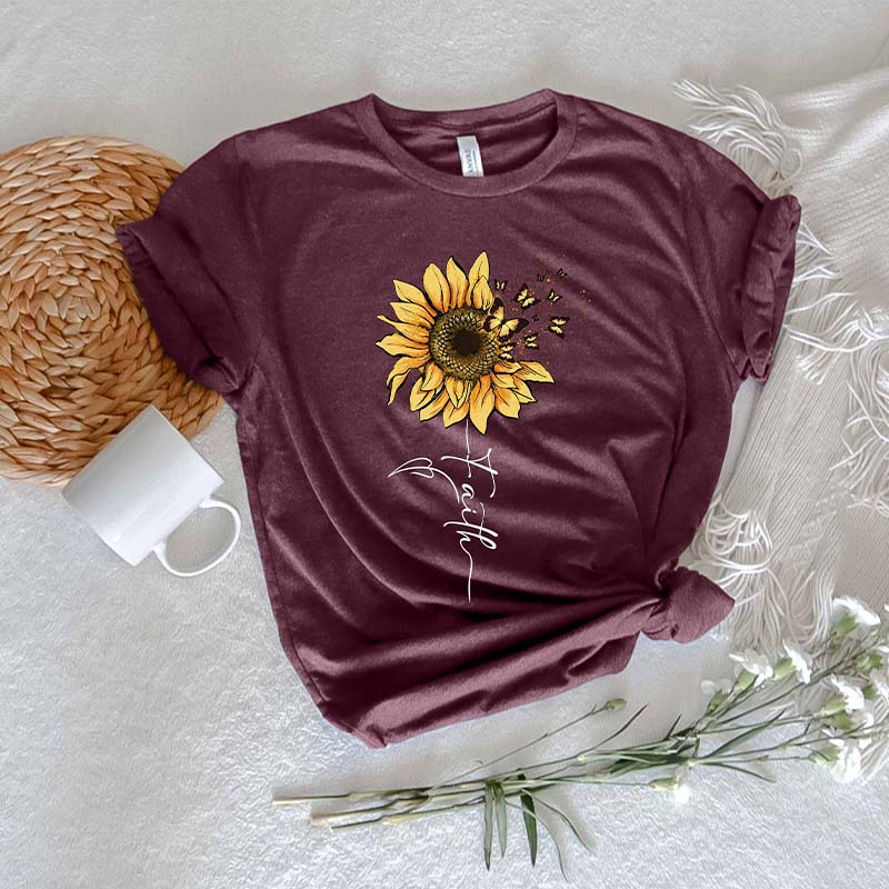 Religious Faith Sunflower Graphic T-Shirt