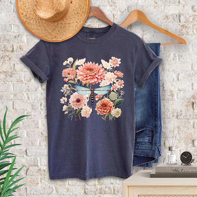 Aesthetic Dragonfly And flowers T-Shirt