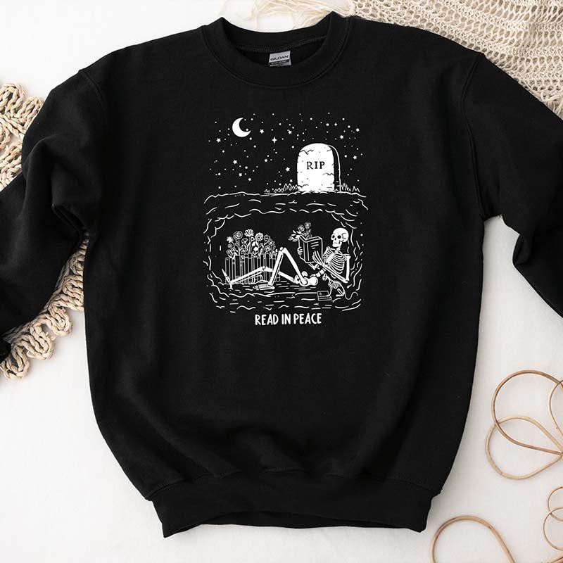 Read In Peace Skeleton Reading Sweatshirt