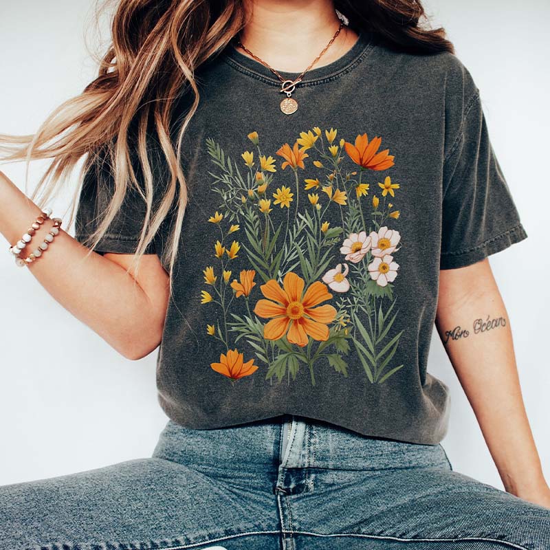 Orange Floral Wild Flower T-Shirt