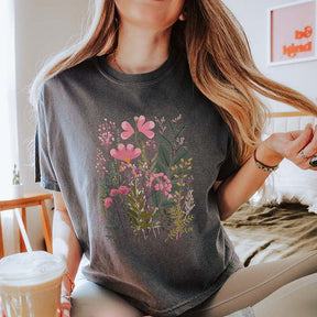 Summer Pastel Watercolor Pink Wildflowers T-Shirt