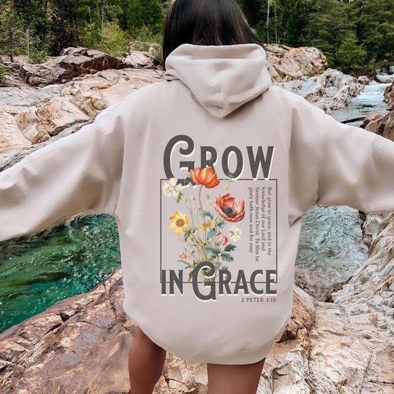 Grow In Grace Floral Spiritual Hoodie