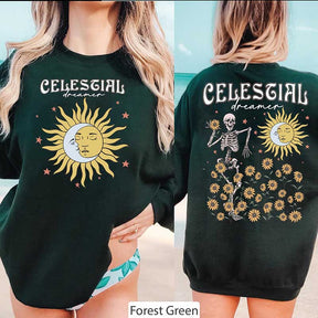 Skeleton Sunflower Celestial Dreamer Sweatshirt