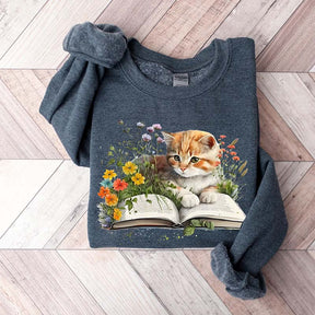 Book Lover And Cat Floral Sweatshirt