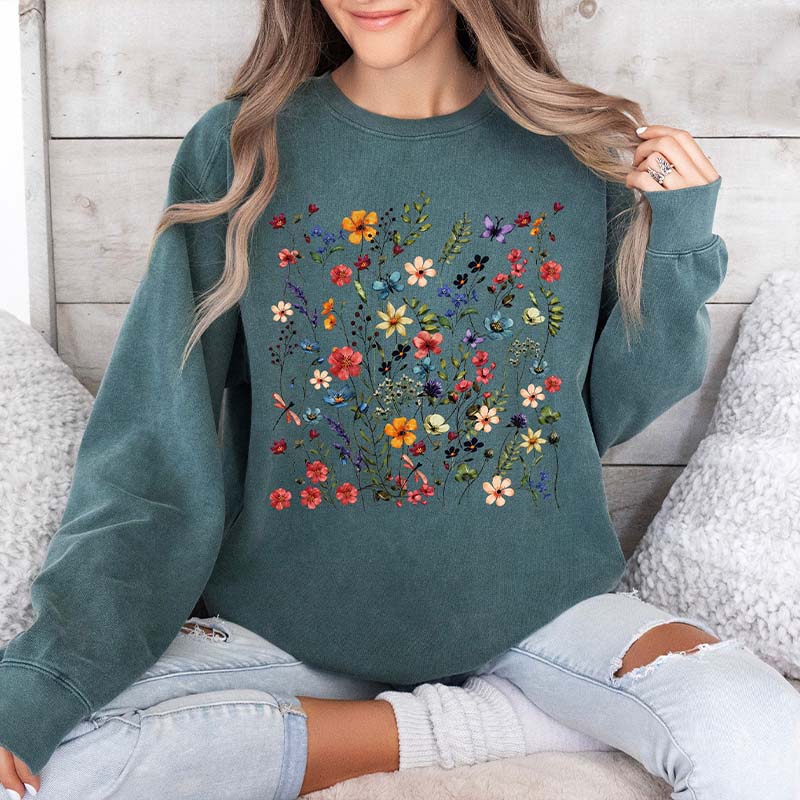 Vintage Pressed Flowers Garden Botanical Sweatshirt