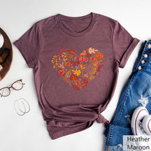 Fall Heart Leaves Doodles Pumpkin T-Shirt