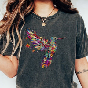 Floral Hummingbird Shirt Animal Lover Tee