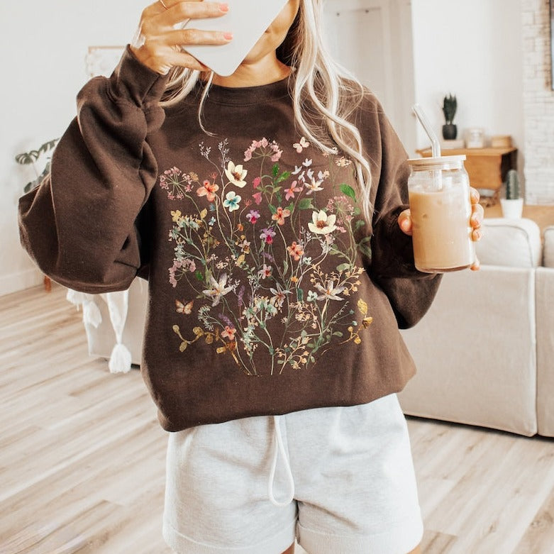 Sweat-shirt Vintage Fleurs Pressées