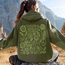 Retro Wildflowers Hoodie Forest Green Hoodie