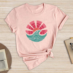 Minimalist Ocean Wave Summer Vacation T-Shirt