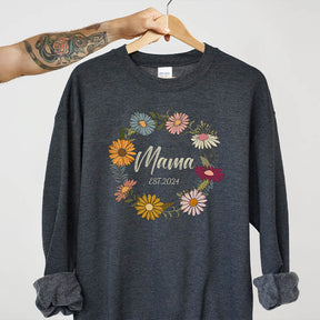 Personalized Flower Print Mama Sweatshirt