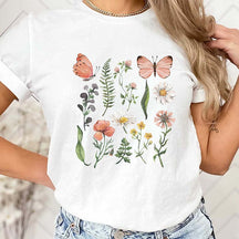 Floral WildFlowers Butterfly Woodland T-Shirt