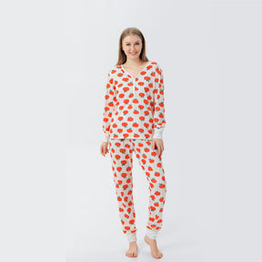 Family Matching Orange Pumpkin Christmas Pajamas Set