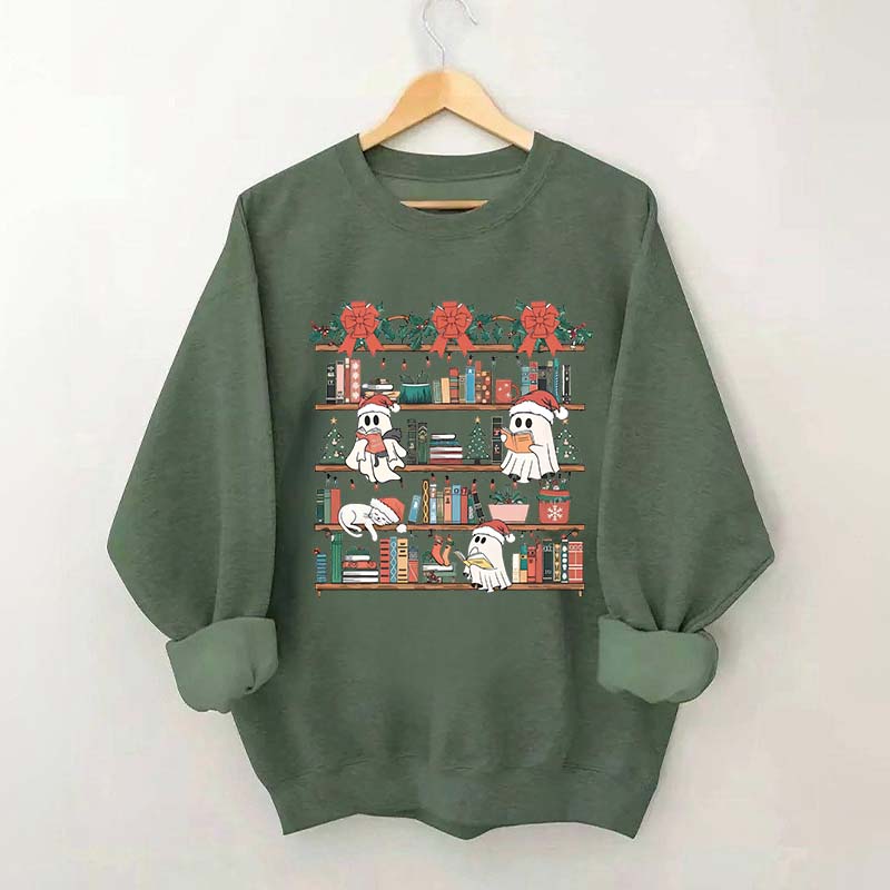 Book Lover Christmas Cute Ghost Sweatshirt