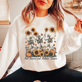 Fall Breeze and Autumn Leaves Skeleton Sweatshirt