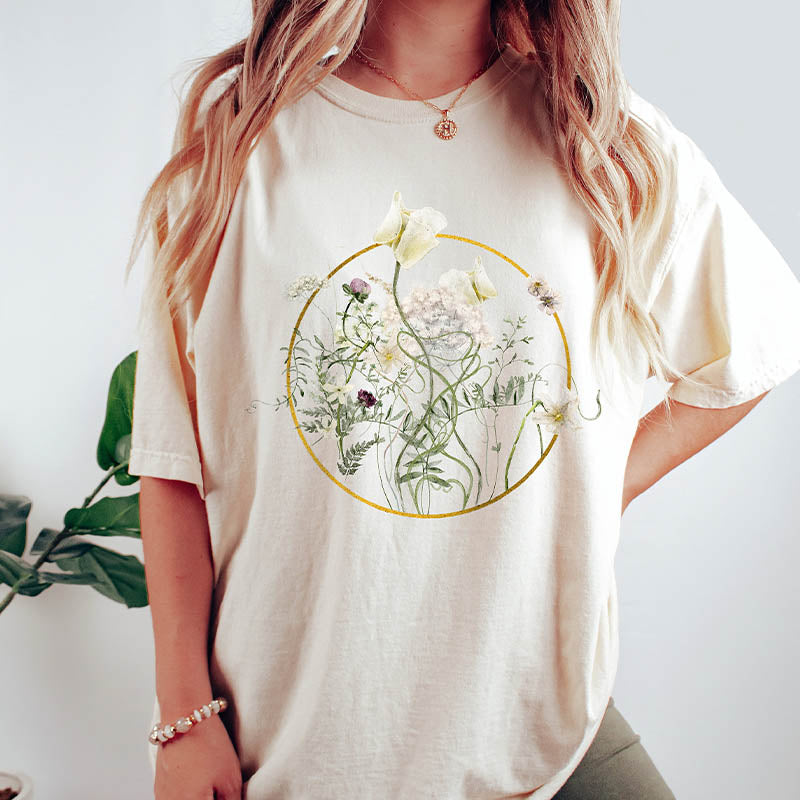 Pressed Wildflower  White Floral T-Shirt