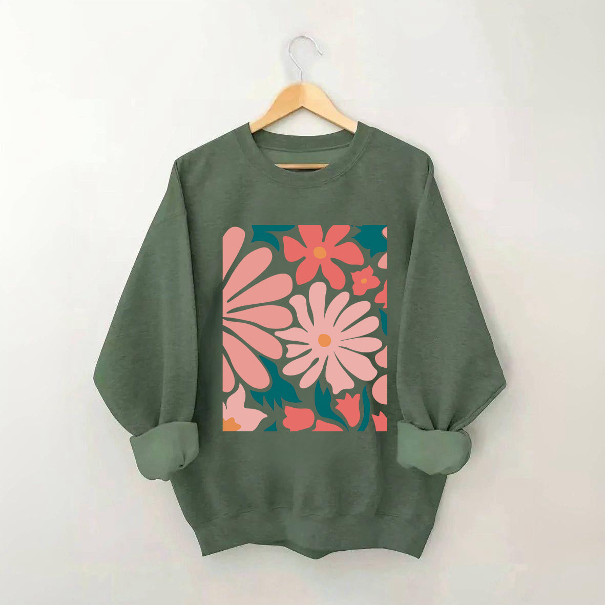 Flower Market  Pink Flowers Botanical Sweatshirt