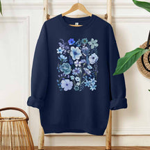 Cottagecore Pressed Blue Wildflowers Sweatshirt