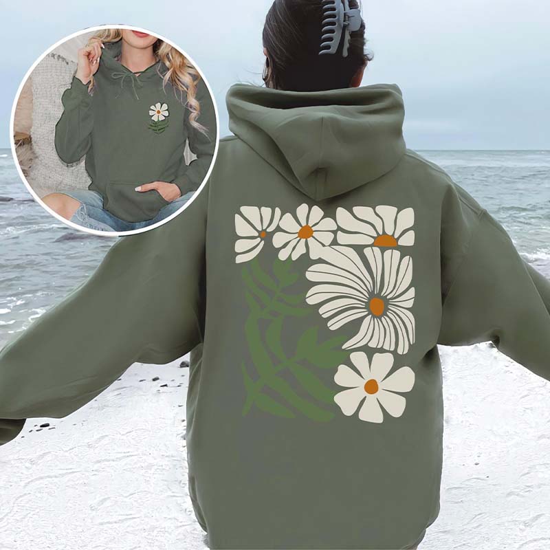 Boho Flower Brown Daisy Floral Hoodie