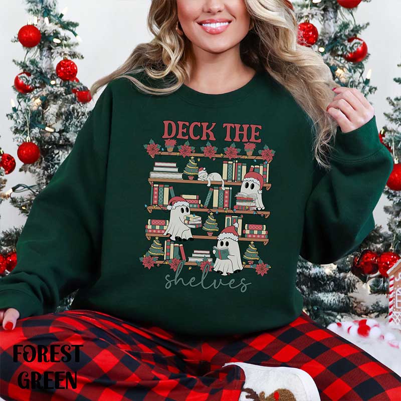 Funny Bookish Ghost Christmas Sweatshirt