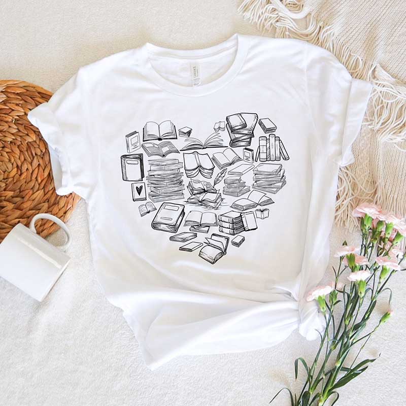 Book Heart Bibliophile Bookworm T-Shirt