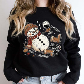 Snowman Wine Christmas Cheers Sweatshirt