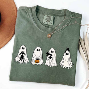 Cute Ghost Black Cats Halloween Spooky Season T-Shirt