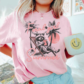 Western Feral Girl Summer Raccoon T-Shirt