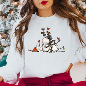 Tipsy Snowman Drinking Wine Sweatshirt