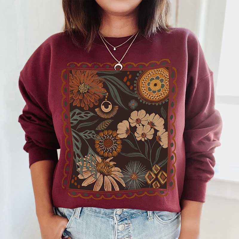 Boho Floral Cottagecore Fall Flowers Sweatshirt