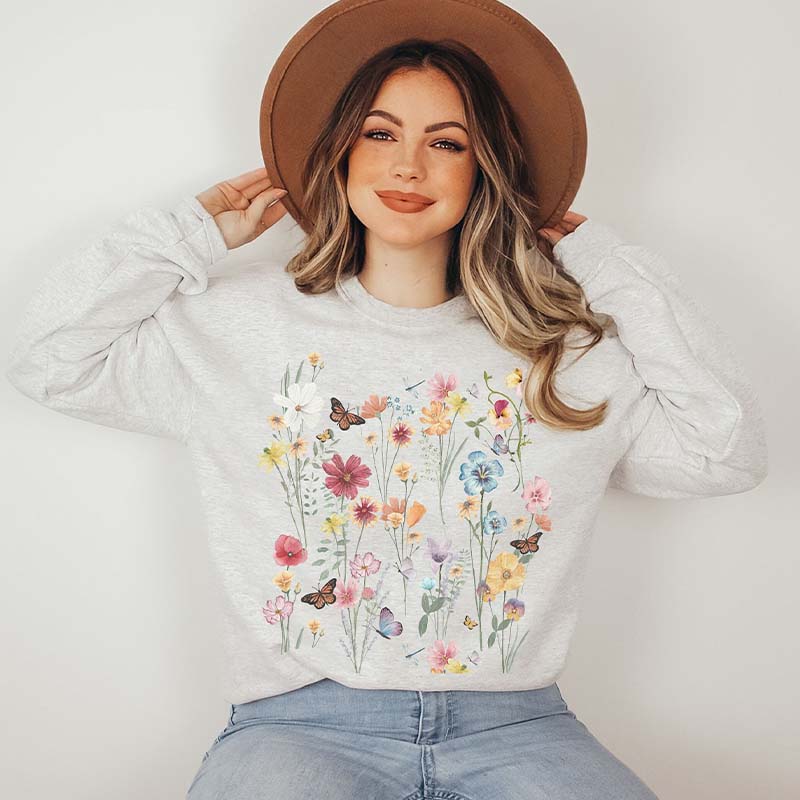 Vintage Pressed Wildflower Butterfly Sweatshirt